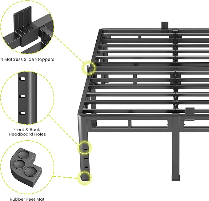NKZ Twin Size Bed Frame 20 Inch, Metal Bed Frame & Box Spring 2 in 1 Platform with Round Corner Legs, 4000lbs Weight Capacity Reinforced Metal Frame, Headboard Hole, Noise-Free, Easy Assembly