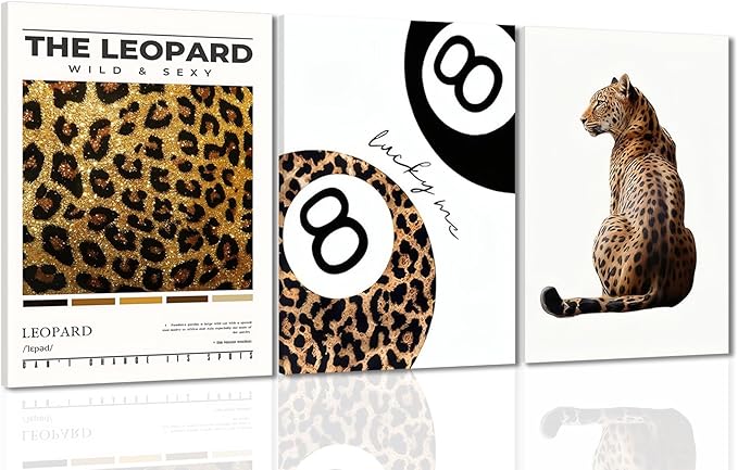 Trendy Leopard Framed Set of 3 Canvas Poster Prints,Picture Modern Artwork Wall Art for Home Décor,Perfect for Adds Wilderness & Elegance to Living Room,Bedroom or Any Interior Space,16Lx12W