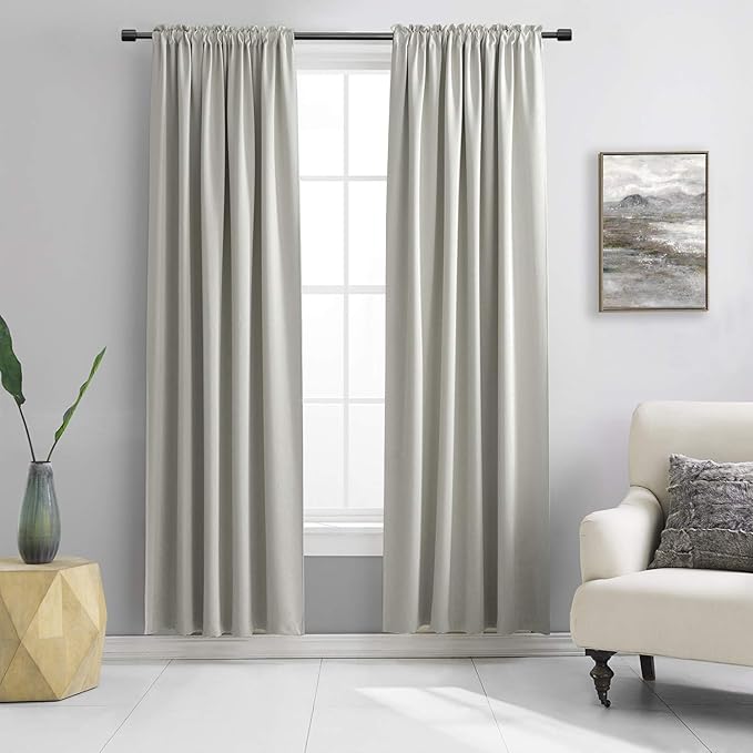 DONREN 90 Inch Length Blackout Curtain Panels for Living Room - Thermal Insulated Solid Rod Pocket Curtains for Dining Room(2 Panels,Light Grey)