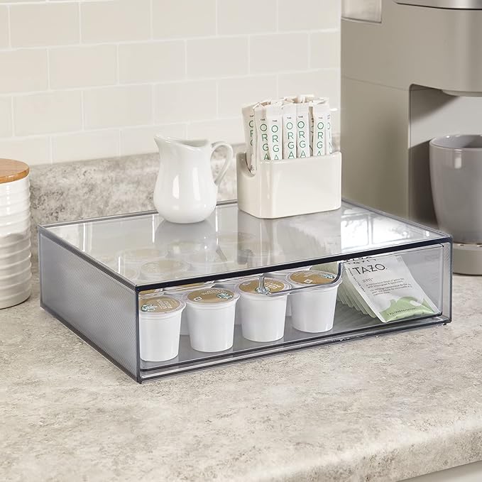 STORi STAX Plastic Stackable Organizer Drawer in Grey | 12.5-inches Wide | Organize Office Desk Accessories and Sort Letter-Size Paper | Made in USA