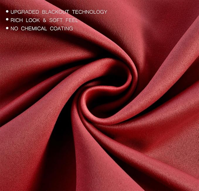 MIUCO Room Darkening Grommet Blackout Window Curtains Panels for Bedroom Set of 2 52x84 Inch Burgundy, Bonus 2 Tie Backs Included