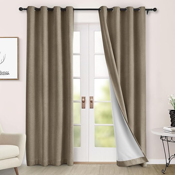 Macochico 100% Blackout Curtains Thermal Insulated Noise Reducing Chenille Curtains for Hotel Auditorium Bedroom Living Room Grommet Palm Curtains with Tieback Classic 52" Wx84 L 1 Panel