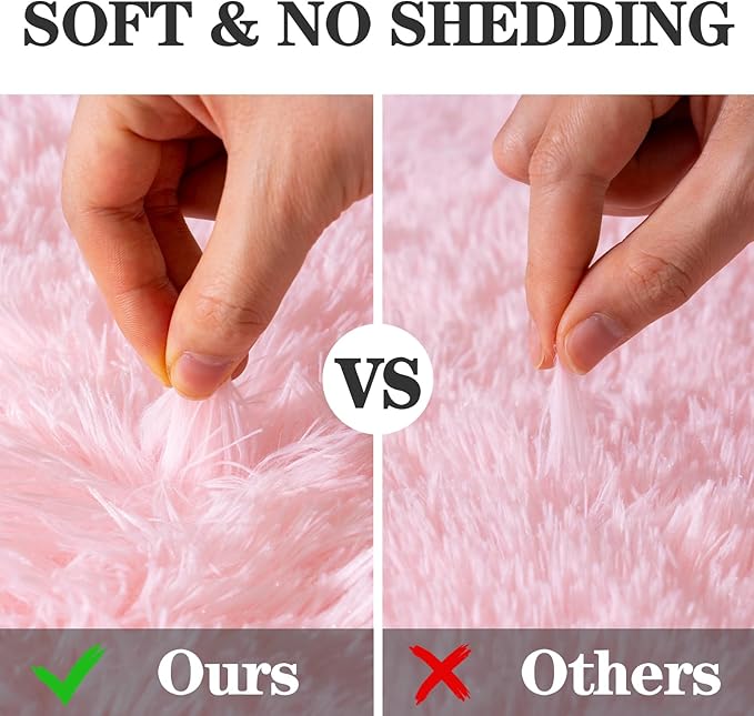 Round Fluffy Pink Rug for Bedroom, 5Ft Fuzzy Shag Circle Area Rug for Girls Kids Room Nursery, Soft Non Slip Plush Carpet for Dorm Living Room Home Decor
