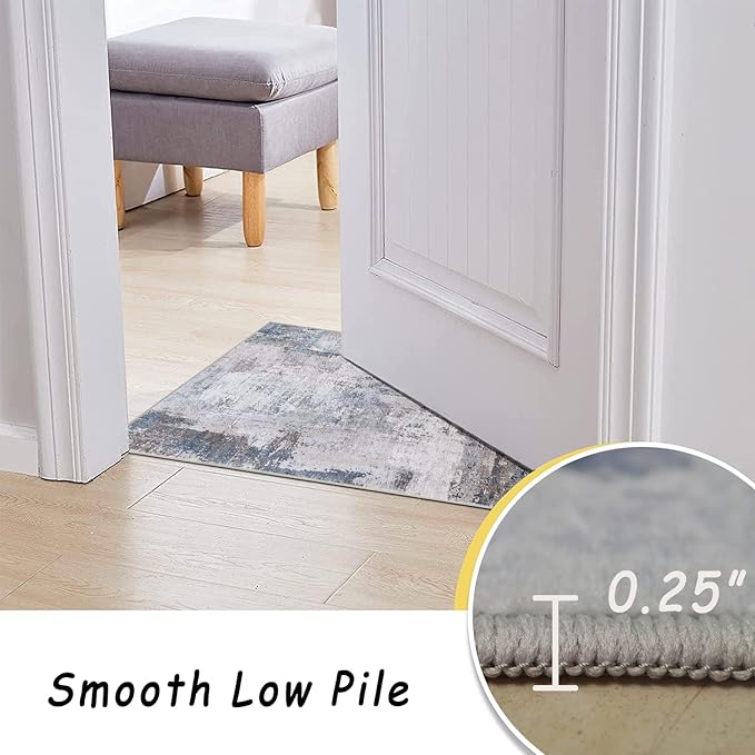 vivorug Runner Rug 2'x8' Machine Washable Non-Slip Runners for Hallways Kitchen Entryway Laundry Room Modern Abstract Carpet Hallway Runner Grey/Navy