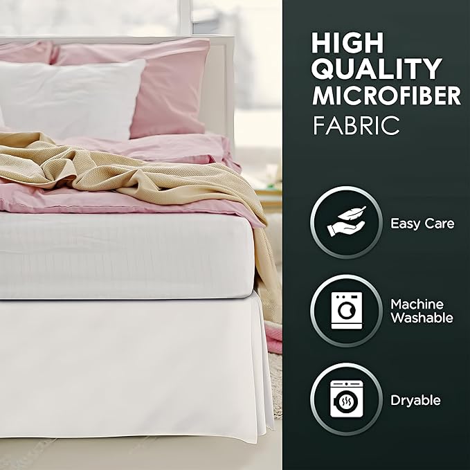 Pleated Bed Skirt King Size, 16" Drop with Platform Design for Secure Fit, Split Corners, Wrinkle-Resistant Microfiber for Modern Stylish Look, Tailored Bedding for Hotel Luxury - Ivory