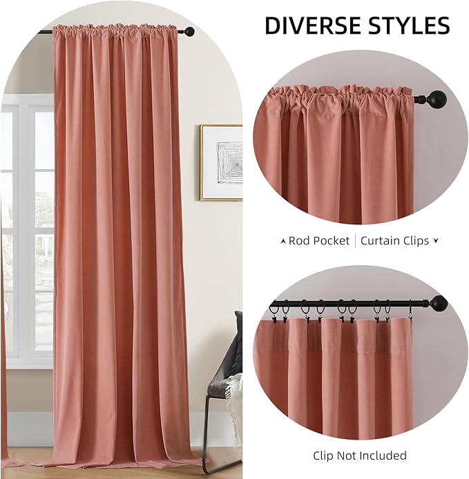 Joydeco Pink Velvet Curtains 90 inch Length 2 Panels, Luxury Blackout Rod Pocket Thermal Insulated Window Curtains, Super Soft Room Darkening Drapes for Living Dining Room Bedroom,W52 x L90 inches