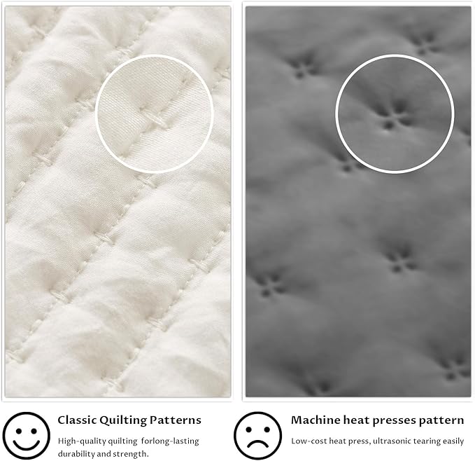 KASENTEX Queen XL Quilt Set 98"x98" – Soft Washed 3-Layer Lightweight Bedspread, Minimalist Nordic Design, All-Season Spring & Summer Quilt Set (1 Quilt + 2 Pillow Shams),Cream White