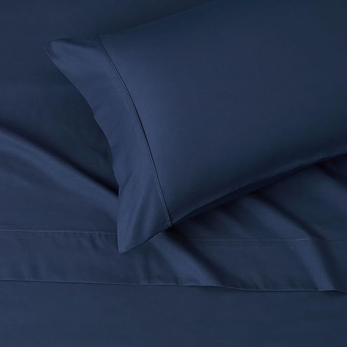 Amazon Basics Lightweight Super Soft Luxury Wrinkle Free Breathable Microfiber 3 Piece Fitted Sheet Set with 14-Inch Deep Pockets, Twin XL, Navy Blue, Solid