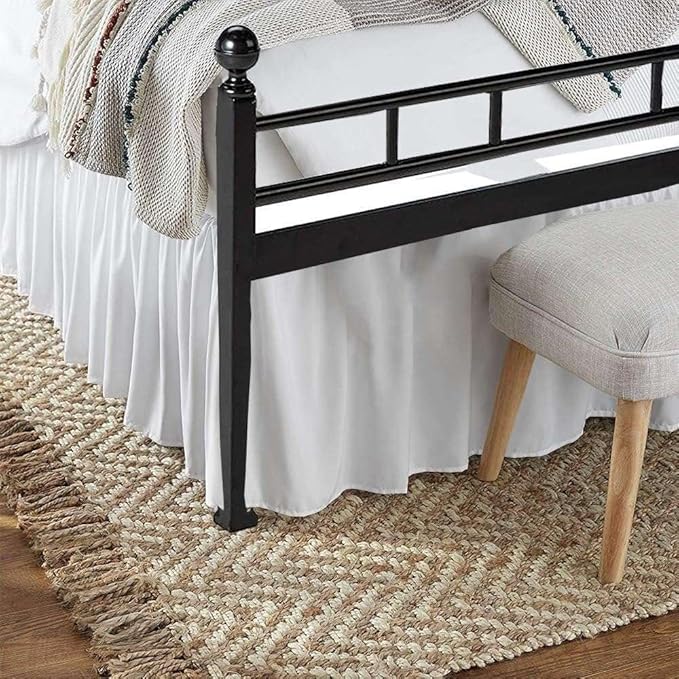 Sleepwell White Solid, Full Size Ruffled Bed Skirt 12 Inch Drop With Split Corner,100 Percent Pure Egyptian Cotton 400 Thread Count, Wrinkle & Fade Resistant