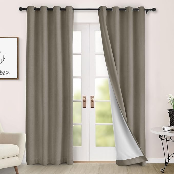 Macochico 100% Blackout Curtains Luxury Chenille Curtains for Living Room Thermal Blackout Curtains for Bedroom Hotel Banquet Classic Decor Light Taupe Curtains with Tieback 72"Wx96"L Grommet 1 Panel