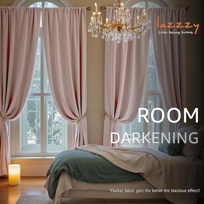 Lazzzy Blackout Curtains Thermal Insulated Room Window Drapes Super Soft Luxury Curtains for Living Room Bedroom Rod Pocket 2 Panels, Dusty Pink, 52" W x 84" L