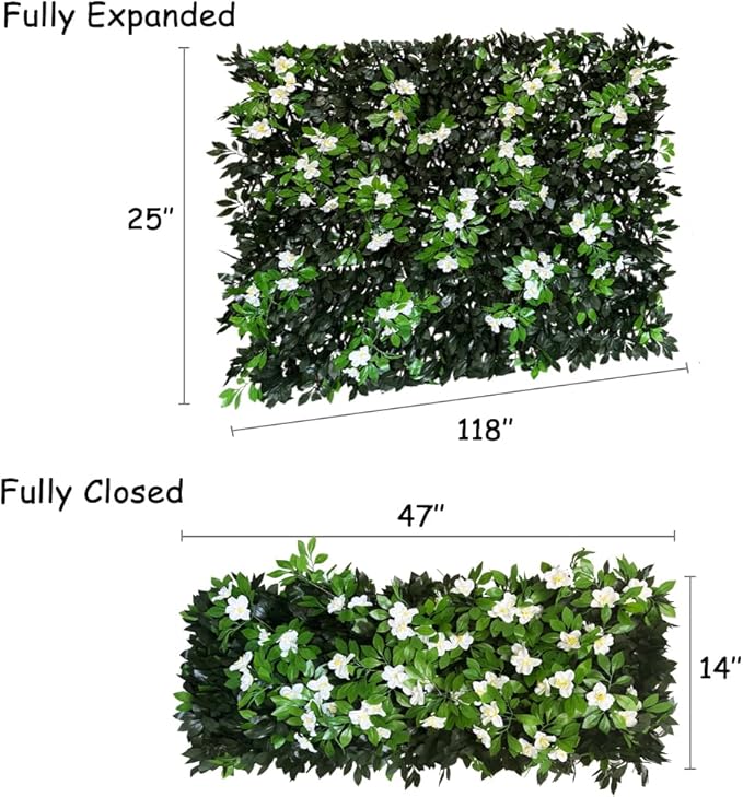 Sumery Expandable Fence Privacy Screen for Balcony Patio Outdoor,Decorative Faux Ivy Fencing Panel,Artificial Hedges (Single Sided Leaves) (1, Branches -White Fowers)