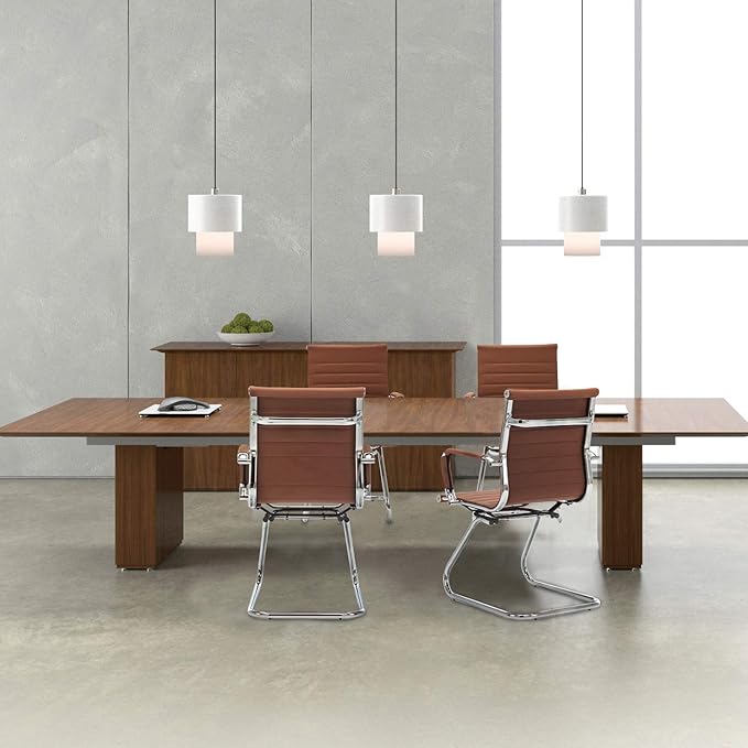 Wahson Office Guest Chairs Set of 8, Leather Reception Chairs, Mid Back Waiting Room Chair, Conference Chairs with Sled Base, Desk Chair No Wheels for Meeting/Lobby/Restroom, Coffee