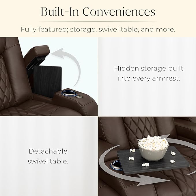 Seatcraft Diamante Zero-Gravity CoolZero Italian Leather Home Theater Seating, Power Headrest, Power Recline, Row of 3, Brown