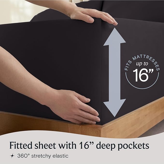 LuxClub 3 PC Twin XL Sheet Set, Deep Pockets Wrinkle Free Cooling Bed Sheets Hotel Bedding for Women, Men, Kids & Teens, Includes 1 Fitted Sheet, 1 Flat Sheet and 1 Pillowcase-Silky Soft Black