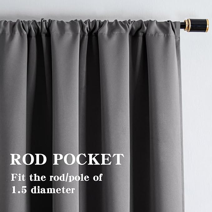Blackout Curtains 90 Inches Long 2 Panels Set, Light Grey Curtains Thermal Insulated Room Darkening Drapes for Bedroom, Rod Pocket Light Blocking Drapes Living Room(52W × 90L, Light Grey)