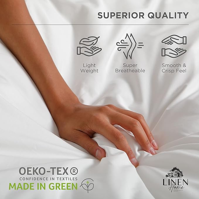 Linen Home 100% Cotton Percale Sheets Queen Size, Pastel Turk, Deep Pocket, 4 Pieces Set - 1 Flat, 1 Deep Pocket Fitted Sheet and 2 Pillowcases, Crisp Cool and Strong Bed Linen