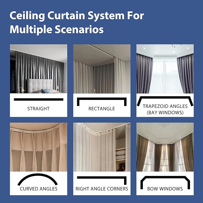 Room Divider Ceiling Mounted Curtains Track Sets Extra Wide Blackout Curtain Flexible Tracks for Bedroom Privacy Partition Separator, 1 Panel Black Drape and White Rail, W10 x H9ft