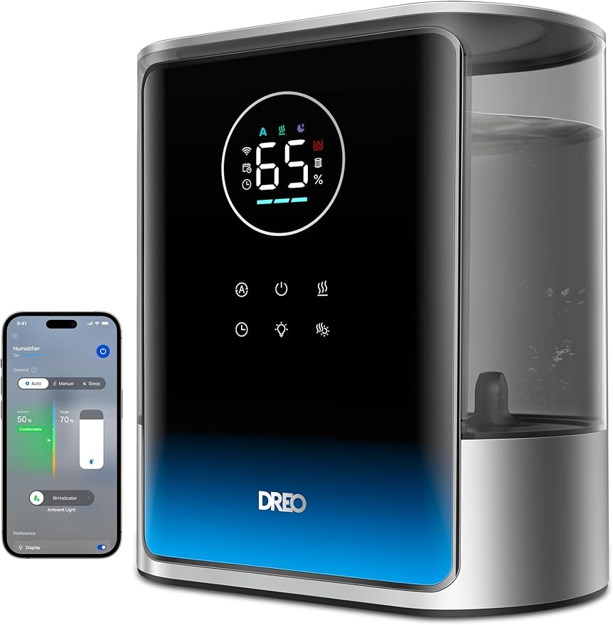 Dreo 8L Smart Humidifier Large Room 600ft², HM717S, 80H Runtime Supersized Warm and Cool Mist Humidifiers for Bedroom Baby, 28dB Quiet Air Humidifier for Plants Indoor, Home, Whole House, Silver