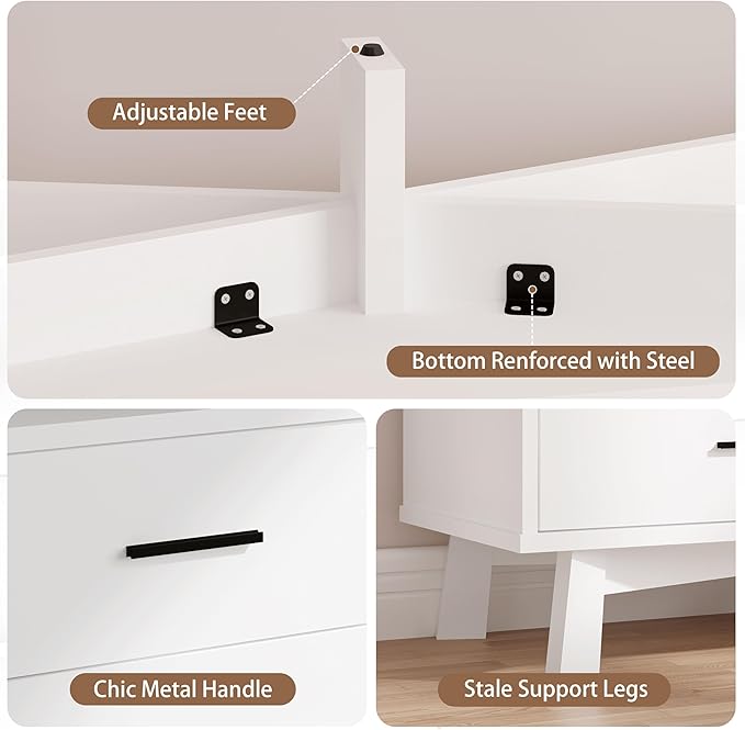 Dresser for Bedroom with 7 Drawer, Wood Modern Chest of Drawers with X-Shaped Sturdy Base, Wide Double Dresser Closet Clothes Storage Organizer, Wooden TV Stand for Living Room, Hallway, White