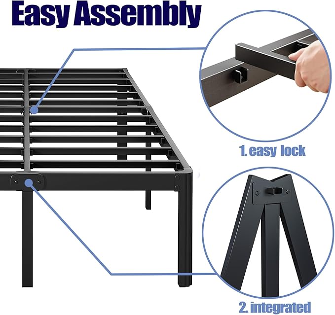 Hunlostten 12" High Queen Bed Frame No Box Spring Needed, Heavy Duty Metal Platform Bed Frame Queen Size with Round Corners, Easy Assembly, Noise Free, Black