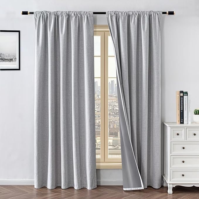 100% Blackout Curtains for Living Room, 96 Inch Curtains 2 Panel Set Light Blocking, Back Tab & Rod Pocket Thermal Insulated Drapes Bedroom Windows Home Decor(52W × 96L inch, Greyish White)