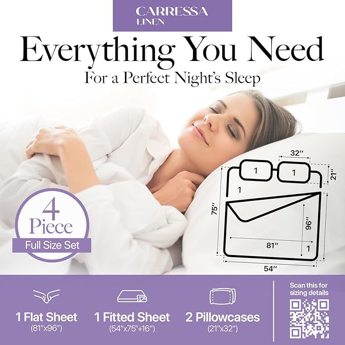Carressa Linen 100% Egyptian Cotton Full Size Sheets - 600 Thread Count Full Size Egyptian Cotton Sheets (4 PC, Plum Purple), Soft, Cooling, 16" Deep Pocket Sateen Weave Luxury Hotel Bed Sheet Set