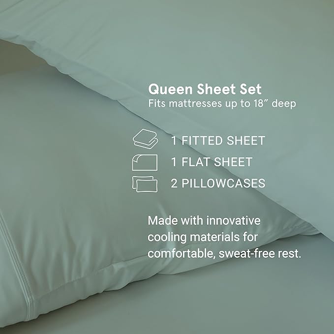 SHEEX - Original Performance Sheets Set (Queen) Silver Lilac - Cooling Sheets - Moisture Wicking - 1 Flat Cooling Sheet, 1 Fitted Cooling Sheet, 2 Pillow Covers - Wrinkle Free - Sleep Aid