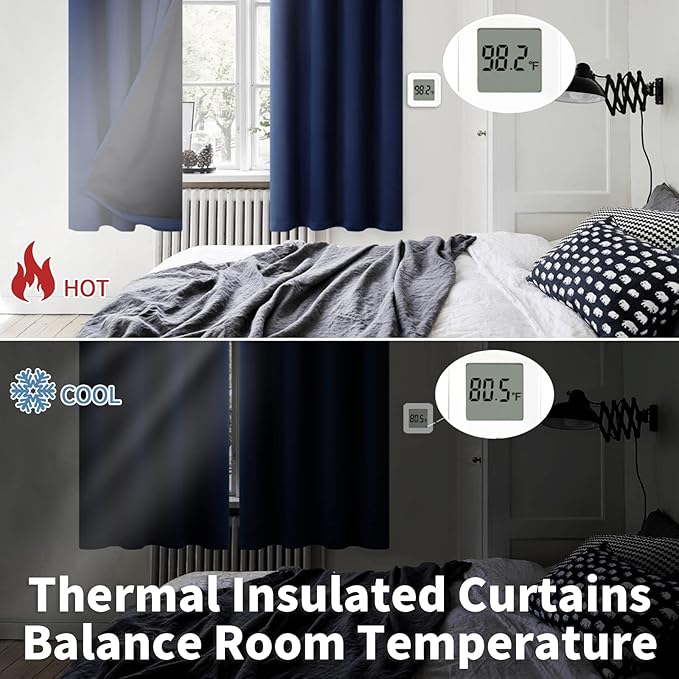 BGment Thermal Insulated 100% Blackout Curtains for Bedroom with Black Liner, Double Layer Full Room Darkening Noise Reducing Grommet Curtain (52 x 63 Inch, Navy Blue, 2 Panels)
