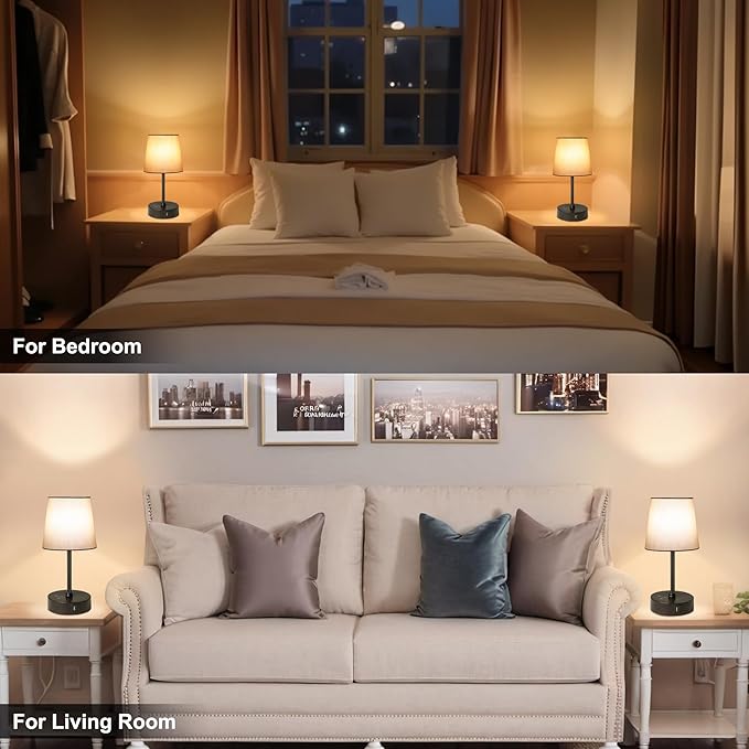 Ascher Small Bedside Table lamp, RGB Color Changing Lamps, 3 Color Temperatures Nightstand Lamps with USB C and A Ports, Touch Dimmable Desk Lamp for Bedroom Living Room(Grey Shade)