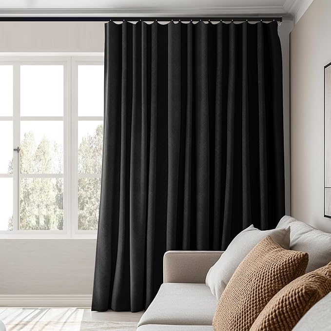 Room Divider Curtains Total Blackout Privacy Curtain Panel Room Thermal Insulated Noise Reduction Curtains for Bedroom Window Living Room Ceiling Track Curtain W 12.5 ft × H 9 ft Black