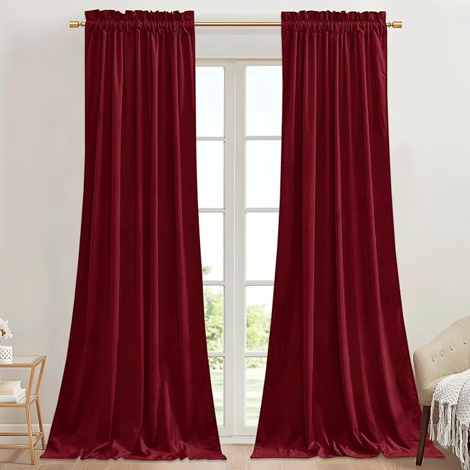 StangH Red Velvet Curtains 42 x 84 inches Luxury Thermal Insulated Doorway Room Dividers Christmas Holiday Home Decoration for Bedroom/Theater/Patio Door, W42 x L84, 2 Panels