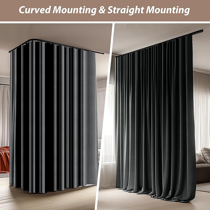 Room Divider Curtains with Ceiling Curtain Track Set Window Curtain for Bedroom,Living Room Total Blackout Thermal Insulated Privacy Ceiling Track Curtain W 6 × H 6 FT Deak-Grey drape&Black track