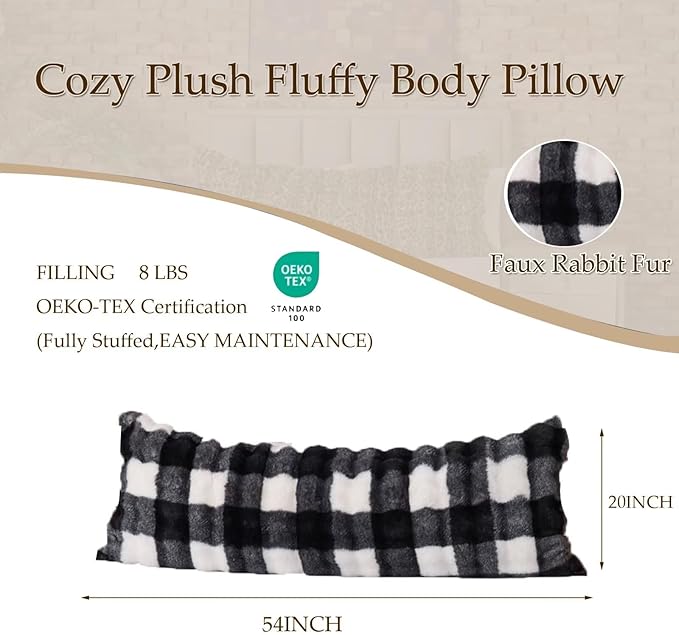 Full Body Pillow 20x54 Inch,Memory Foam Pregnancy Pillow for Side Sleepers,Orthopedic Back Support Maternity Pillow for Women (with Removable Cover),Checkerboard Print in Black/White