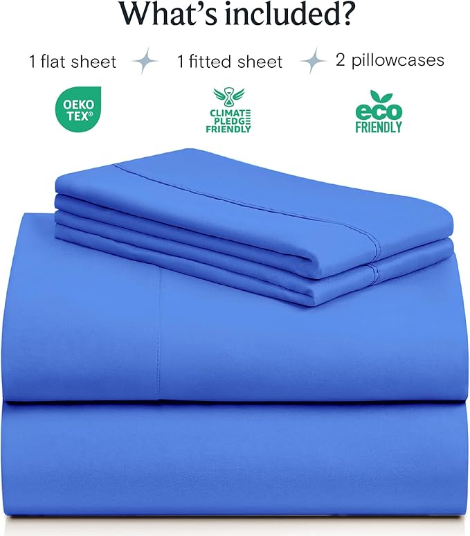 LuxClub 4 PC Sheet Set Bed Sheets Deep Pockets 16" Eco Friendly Wrinkle Free Cooling Machine Washable Hotel Bedding Silky Soft - Marine Blue California King