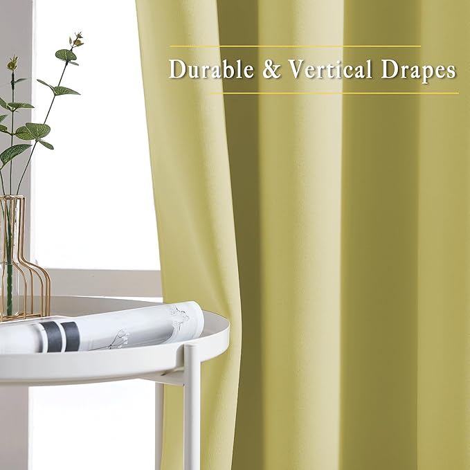 NICETOWN Room Darkening Window Curtains & Drapes 72" Long - Grommet Room Darkening Thermal Insulated Window Treatments Voice Reducing for Bedroom/Living Room (2 Panels, 46 x 72 Inch, Paler Yellow)