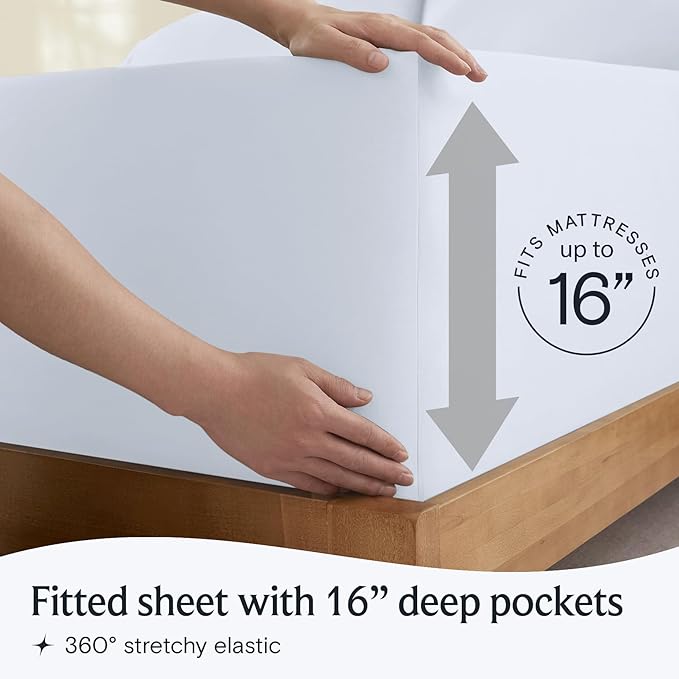 LuxClub 4 PC Sheet Set Bed Sheets Deep Pockets 16" Eco Friendly Wrinkle Free Cooling Machine Washable Hotel Bedding Silky Soft - Baby Blue Full