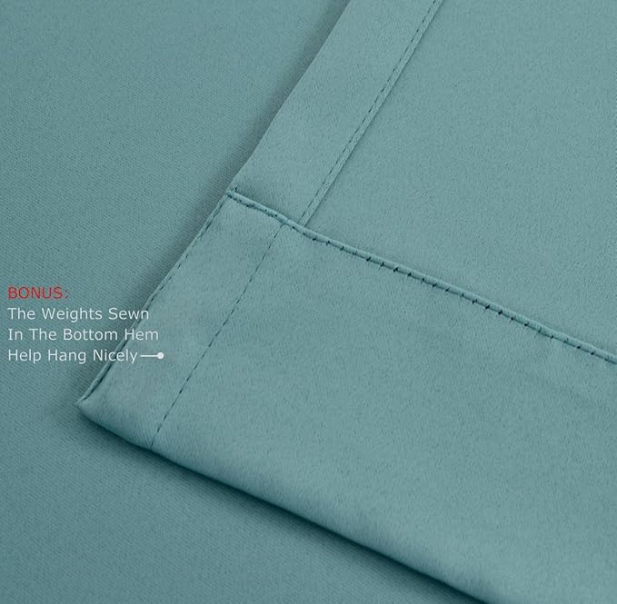 MIUCO 1 Pair Thermal Insulated Grommet 52-Inch-by-95-Inch Blackout Window Curtain Panels with 2 Tie Backs Teal
