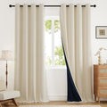 Blackout Grommet Linen Curtains for Living Room, Linen-Look Textured Full Light Blocking Room Darkening Thermal Insulated Drapes for Bedroom 2 Panels (W52xL92, Cream)