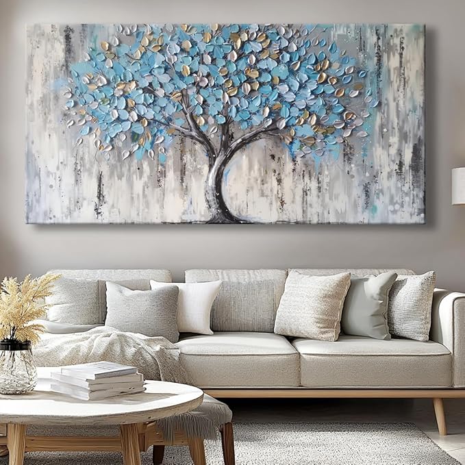 Huaaliunn Blue Tree Canvas Wall Art - Modern Botanical Paintings for Living Room, Bedroom Wall Decor,Art for Home or Office Decoration, Large Wall Art 71x36in
