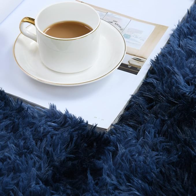 duduta 6x9 ft Navy Blue Rectangle Fluffy Rug, Tie-Dyed Shag Fuzzy Plush Rectangle Carpet for Bedroom Nursery Living Room Home Decor