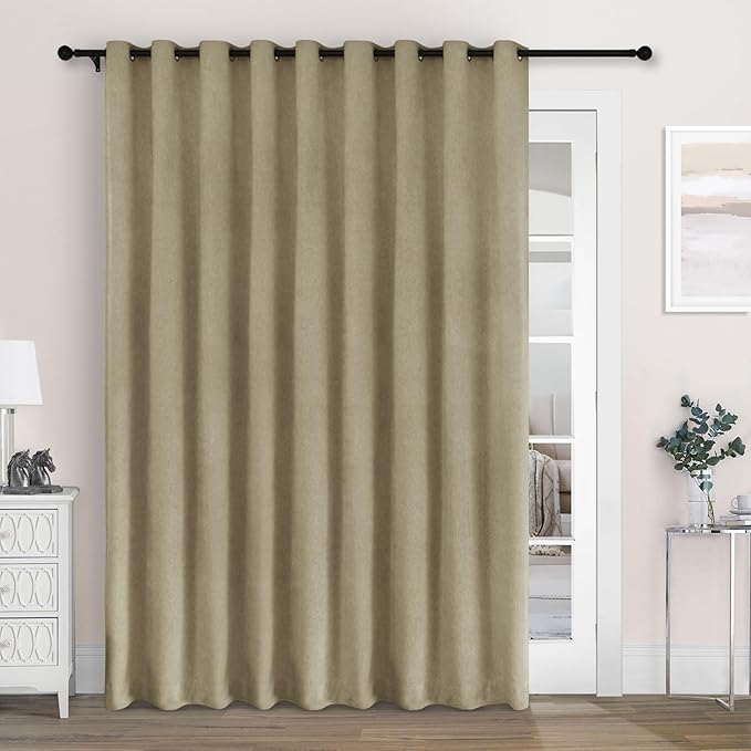 Macochico 120" Wx84 L 100% Blackout Chenille Curtains for Sliding Door Living Room Bedroom, Luxury Drapery for Hotel Home Theater, Soil Brown Thermal Window Treatments with Tieback, Grommet, 1 Panel