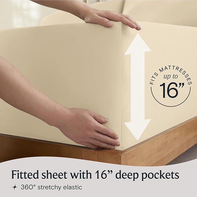 LuxClub 3 PC Twin Sheet Set, Deep Pockets Wrinkle Free Cooling Bed Sheets Hotel Bedding for Women, Men, Kids & Teens, Includes 1 Fitted Sheet, 1 Flat Sheet and 1 Pillowcase-Silky Soft Cream