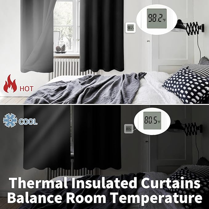 BGment Short Black Blackout Curtains 40 Inch Length 2 Panels, Thermal Insulated Total Light Blocking Curtains for Bedroom, Grommet Window Drapes with Thick Black Liner, 42 Inch Wide Each Panel