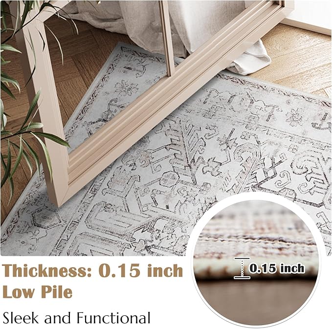 jinchan Lima Kitchen Runner Rug 3x10-2pcs, Bohemian Hallway Washable Rug Floral Non Slip with Rubber Backing Vintage Carpet Runner for Bedroom Bathroom Laundry Room Living Room Taupe