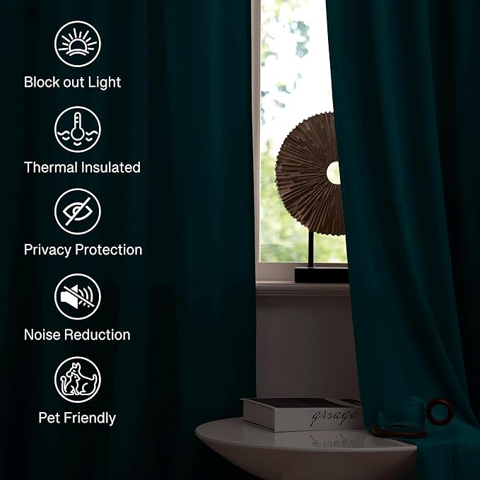 StangH Velvet Teal Curtains for Bedroom, Super Soft Room Darkening Thermal Insulated Door Curtains Rod Pocket Boho Home Decor for Dining Room/Office, W52 x L90, 2 Panels
