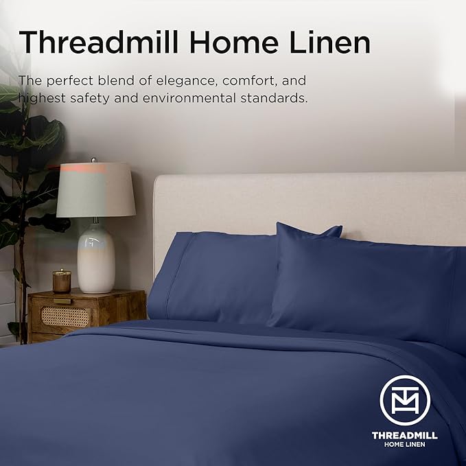 Threadmill Luxury Full Size Sheets for Full Size Mattress, 1200 Thread Count Supima Cotton Sheet, 5-Star Hotel Quality 4 Piece Bed Sheets with Extra Deep Pocket, Folkstone Blue