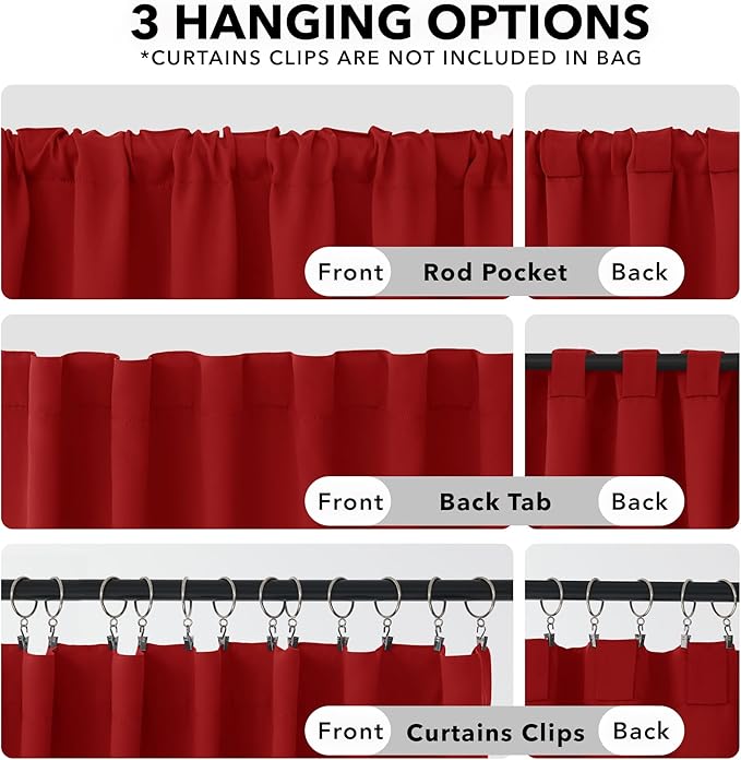 Deconovo Christmas Blackout Curtains, Thermal Insulated, W52 x L95 2 Panels, Back Tab, Machine Washable, Room-Darkening Drapes for Bedroom/Living Room Red