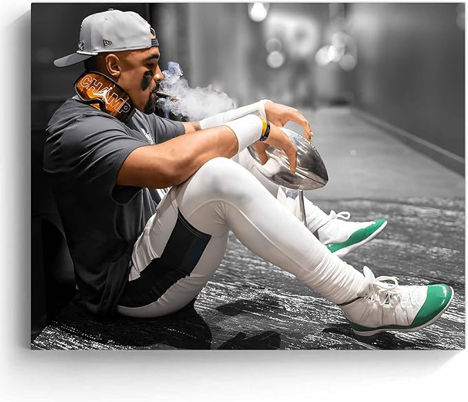B.B.F MAKE 2025 Super Canvas Bowl Wall Art Champions Eagles Poster Print Philadelphia Hurts Painting Canvas Wall Decor Sports Star Picture Modern Bedroom Living Room Home Decoration, Framed 20x24inch