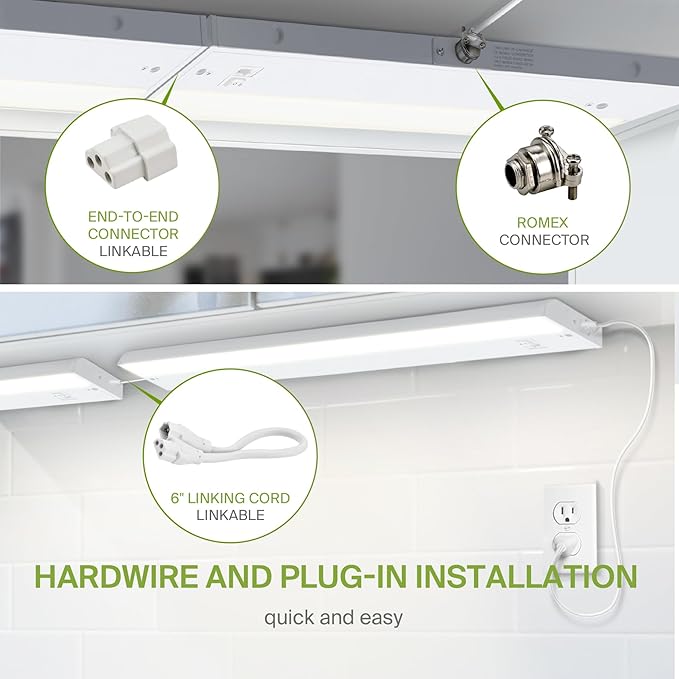 ASD 32 Inch LED Under Cabinet Lighting Plug in or Hardwired, High/Low/Off Switch, 16W 120V 3 CCT 2700K/3000K/4000K CRI90+, Triac Dimmable Linkable Under Counter Lights for Kitchen, ETL Listed, White